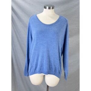 Lord & Taylor Extra Fine Merino Wool Sweater Blue Scoop Neck High Low Womens M